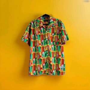 Vintage Reactor+ Rare Y2K Guitar Color Block Design Men's Dress Shirt Size XL